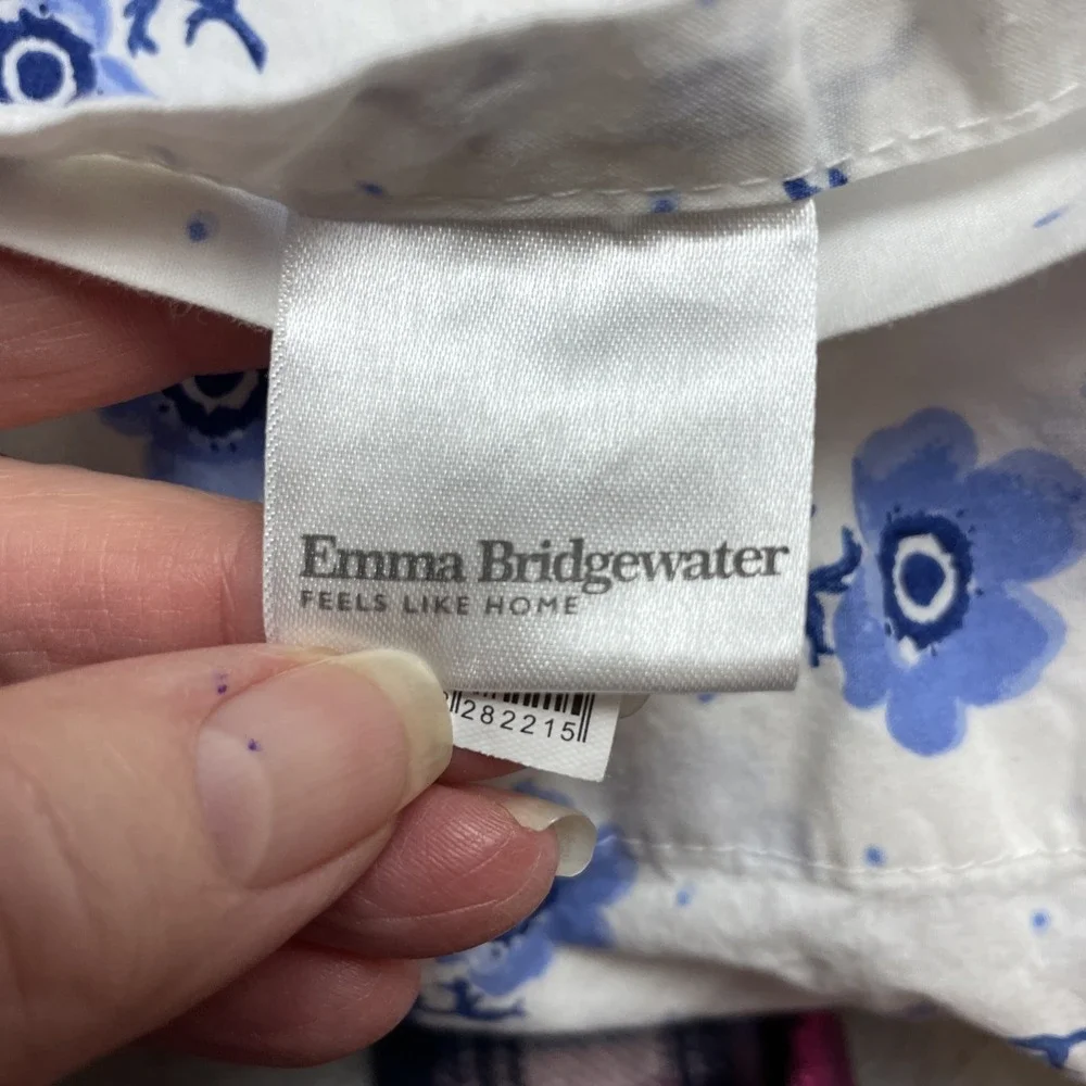 Emma Bridgewater Flat Sheet Twin Size Blue White‎ Floral Anemone Polka Dots